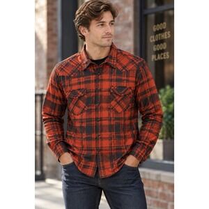 Frye & Co Mens XXL Red Black Plaid Western Pearl Snap Shirt 100% Cotton